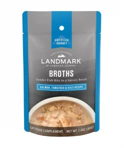 American Journey Landmark Broths Salmon, Tomatoes & Kale Recipe Wet Cat Food Complement Pouches, 1.4 oz case of 16