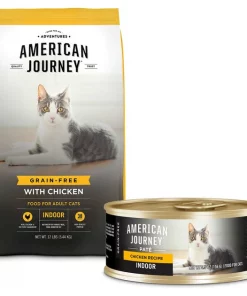 American Journey Indoor Recipe with Chicken Grain-Free Dry Cat Food, 12-lb bag & American Journey Indoor Pate Chicken Recipe Grain-Free Canned Cat Food, 5.5-oz, case of 24