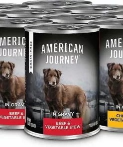 American Journey Active Life Formula Salmon, Brown Rice & Vegetables Recipe Dry Food + Stews Poultry & Beef Grain-Free Canned Dog Food -American Journey Store 292584 PT4. SY630 V1620012147