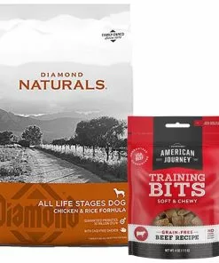 Diamond||American Journey Diamond Naturals Chicken & Rice Formula All Life Stages Dry Food + American Journey Beef Recipe Grain-Free Soft & Chewy Training Bits Dog Treats