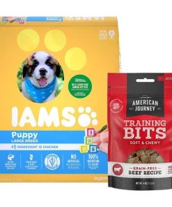 Iams||American Journey Iams ProActive Health Smart Puppy Large Breed Dry Food, 30.6-lb bag + American Journey Beef Recipe Grain-Free Soft & Chewy Training Bits Dog Treats