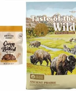 Taste of the Wild||American Journey Taste of the Wild Ancient Prairie with Ancient Grains Dry Food + American Journey Peanut Butter Recipe Grain-Free Oven Baked Crunchy Biscuit Dog Treats