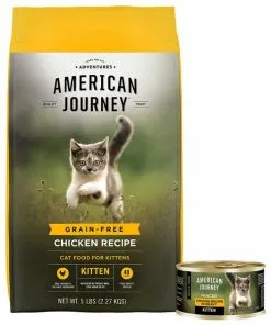 American Journey Kitten Chicken Recipe Grain-Free Dry Cat Food, 5-lb bag + American Journey Kitten Minced Chicken Recipe in Gravy Grain-Free Canned Cat Food, 3-oz, case of 24