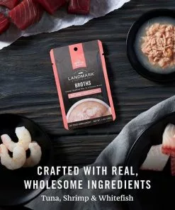 American Journey Landmark Broths Tuna, Shrimp and Whitefish Recipe Wet Cat Food Complement Pouches, 1.4 oz case of 16 + American Journey Landmark Broths Chicken, Carrots and Pumpkin Recipe Wet Cat Food Complement Pouches, 1.4 oz case of 16 -American Journey Store 297744 PT4. SY630 V1621261060