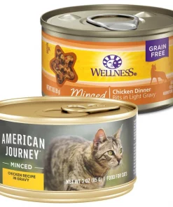 American Journey||Wellness American Journey Minced Chicken Recipe in Gravy Grain-Free Canned Cat Food, 3-oz, case of 24 + Wellness Minced Chicken Dinner Grain-Free Canned Cat Food, 3-oz, case of 24
