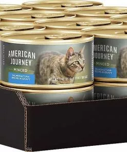 American Journey||Wellness American Journey Minced Salmon & Tuna Recipe in Gravy Grain-Free Canned Cat Food, 3-oz, case of 24 + Wellness Complete Health Natural Minced Salmon Dinner Grain-Free Canned Cat Food, 3-oz, case of 24 -American Journey Store 297778 PT3. SY630 V1621298255