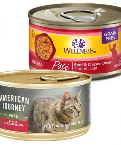 American Journey||Wellness American Journey Pate Beef & Chicken Recipe Grain-Free Canned Cat Food, 3-oz, case of 24 + Wellness Complete Health Adult Beef & Chicken Formula Grain-Free Canned Cat Food, 3-oz, case of 24