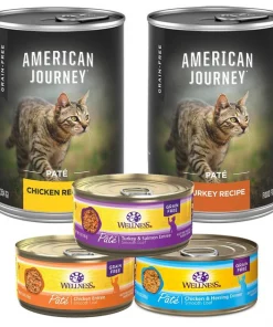 American Journey||Wellness American Journey Pate Poultry Variety Pack Grain-Free Canned Cat Food, 12.5-oz, case of 12 + Wellness Complete Health Poultry Lovers Pate Variety Pack Grain-Free Canned Cat Food, 5.5-oz, case of 30
