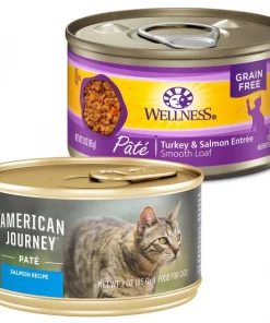 American Journey||Wellness American Journey Pate Salmon Recipe Grain-Free Canned Cat Food, 3-oz, case of 24 + Wellness Complete Health Turkey & Salmon Formula Grain-Free Canned Cat Food, 3-oz, case of 24