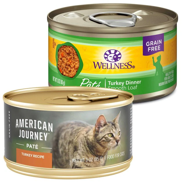 American Journey||Wellness American Journey Pate Turkey Recipe Grain-Free Canned Cat Food, 3-oz, case of 24 + Wellness Complete Health Turkey Formula Grain-Free Canned Cat Food, 3-oz, case of 24 3 American Journey||Wellness American Journey Pate Turkey Recipe Grain-Free Canned Cat Food, 3-oz, case of 24 + Wellness Complete Health Turkey Formula Grain-Free Canned Cat Food, 3-oz, case of 24