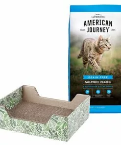 American Journey||Frisco American Journey Salmon Recipe Grain-Free Dry Cat Food, 12-lb bag + Frisco Step-In Cat Scratcher Toy with Catnip, Tropical Palms