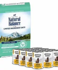 Natural Balance||American Journey Natural Balance L.I.D. Limited Ingredient Diets Grain-Free Chicken & Sweet Potato Formula Dry Dog Food, 24-lb bag + American Journey Limited Ingredient Diet Chicken & Sweet Potato Recipe Grain-Free Canned Dog Food, 12.5-oz, case of 12