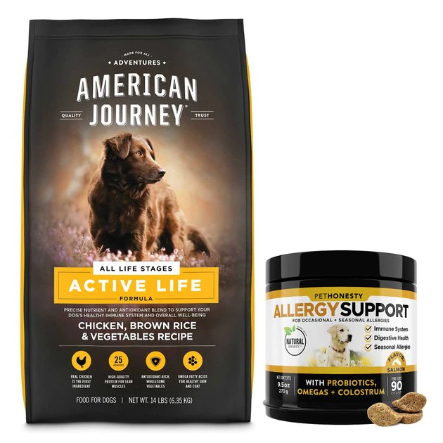 American Journey||PetHonesty American Journey Active Life Formula Chicken, Brown Rice & Vegetables Recipe Dog Food + PetHonesty Allergy Support Immunity Strength & Digestive Health Soft Chews Dog Supplement 3 American Journey||PetHonesty American Journey Active Life Formula Chicken, Brown Rice & Vegetables Recipe Dog Food + PetHonesty Allergy Support Immunity Strength & Digestive Health Soft Chews Dog Supplement