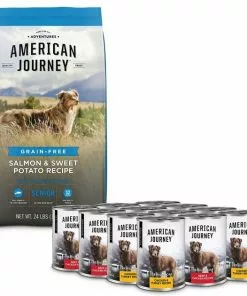 American Journey Senior Salmon & Sweet Potato Recipe Grain-Free Dry Food + Poultry & Beef Variety Pack Grain-Free Canned Dog Food