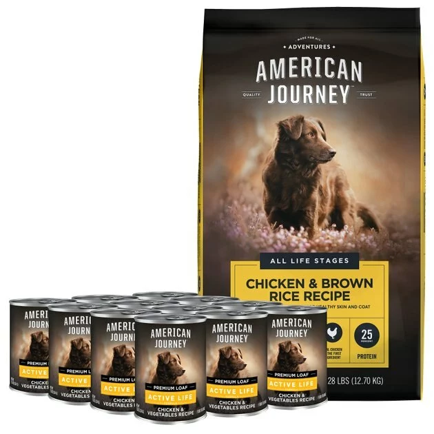 American Journey Active Life Formula Chicken & Garden Vegetables Recipe Canned Dog Food + Chicken, Brown Rice & Vegetables Recipe Dry Food 3 American Journey Active Life Formula Chicken & Garden Vegetables Recipe Canned Dog Food + Chicken, Brown Rice & Vegetables Recipe Dry Food