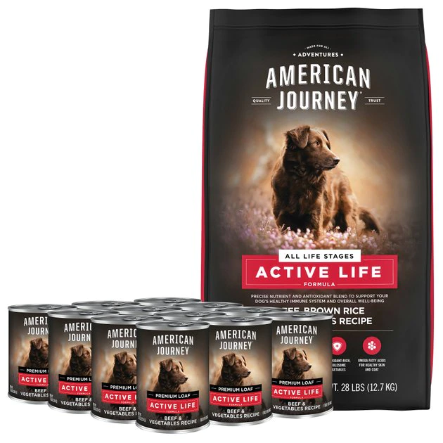 American Journey Active Life Formula Beef & Garden Vegetables Recipe Canned Dog Food + Beef, Brown Rice & Vegetables Recipe Dry Food 3 American Journey Active Life Formula Beef & Garden Vegetables Recipe Canned Dog Food + Beef, Brown Rice & Vegetables Recipe Dry Food