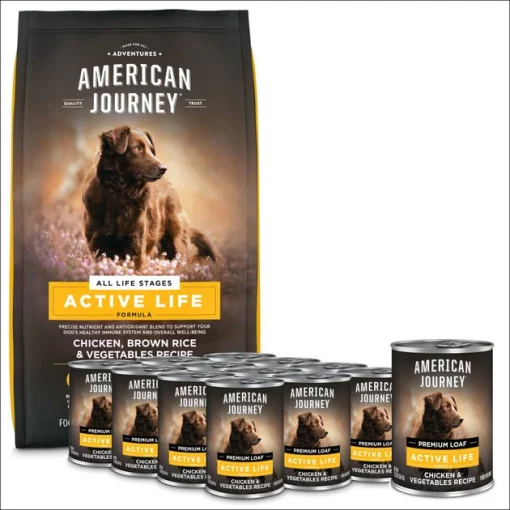 American Journey Active Life Formula Chicken & Garden Vegetables Recipe Canned Food + Chicken, Brown Rice & Vegetables Recipe Dry Dog Food, 4-lb bag -American Journey Store 570014 MAIN. SY630 V1657660051