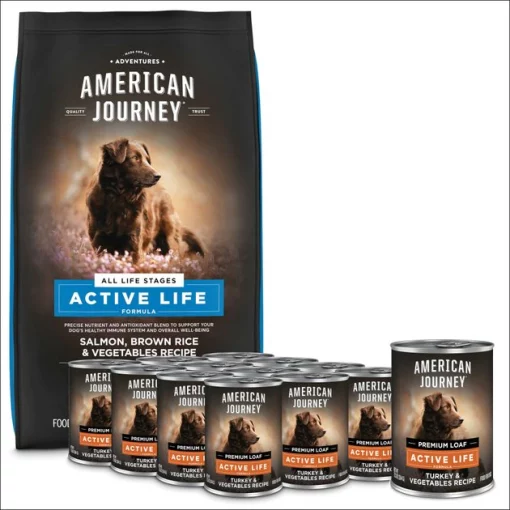 American Journey Active Life Formula Turkey & Garden Vegetables Recipe Canned Food + Salmon, Brown Rice & Vegetables Recipe Dry Dog Food -American Journey Store 570038 MAIN. SY630 V1657660051