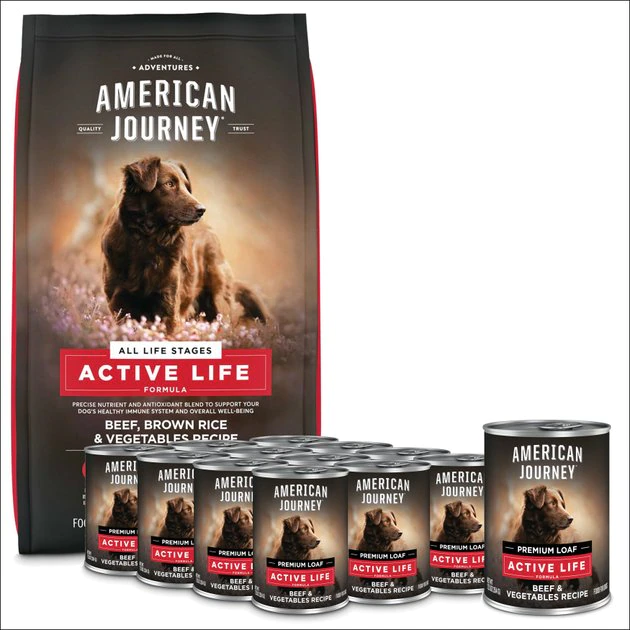 American Journey Active Life Formula Beef & Garden Vegetables Recipe Canned Food + Beef, Brown Rice & Vegetables Recipe Dry Dog Food 3 American Journey Active Life Formula Beef & Garden Vegetables Recipe Canned Food + Beef, Brown Rice & Vegetables Recipe Dry Dog Food